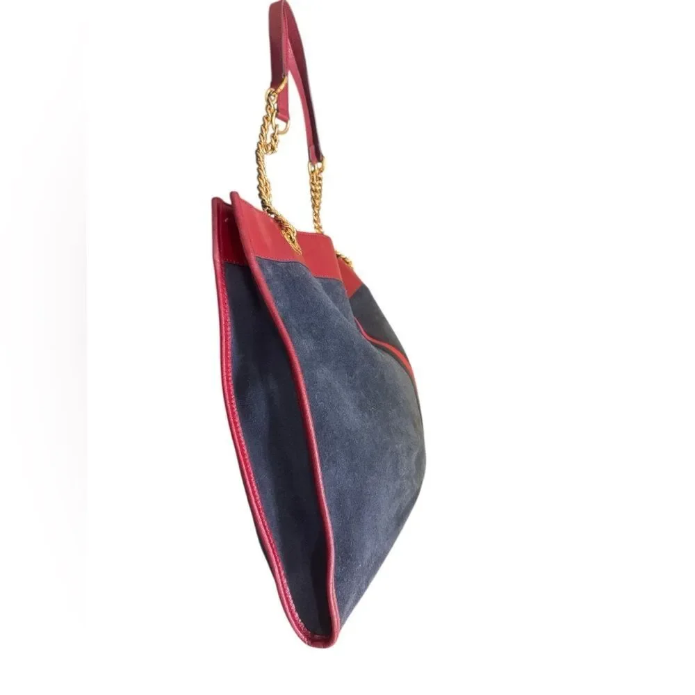 GUCCI Navy Blue Suede & Red Leather Trim Large Sylvie Web Rajah Tote Bag - Picture 8 of 16